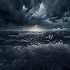Wall Mural - Dark stormy sky over the sea