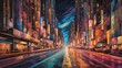 The vibrant energy of a city at night, depicted through the blurred motion of highway lights, creating an abstract and colorful tapestry of urban life Generative AI