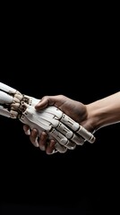 Poster - Human and Robot Handshake Symbolizing AI Collaboration. Generative ai
