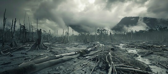 Desolate Aftermath of Deforestation. Generative ai