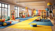A gym that caters to children, with playful decor and kid-friendly exercise equipment.