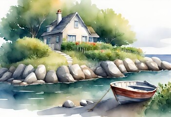 Canvas Print - small house on the river