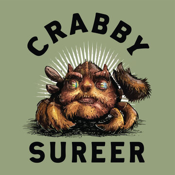 High-Resolution Crabby Surfer Vector for Merchandise