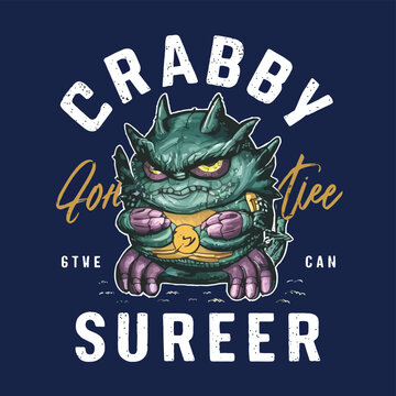 Cool Crab Surfer Illustration for Digital Use