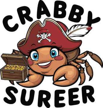 Vibrant Cartoon Crab Surfer Vector for Apparel