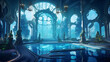 © Muhammad - A gym with an underwater city theme, inspired by Atlantis, with aquatic decor and underwater treadmill stations.