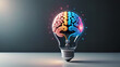 Artificial Intelligence digital abstract brains inside light bulb