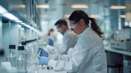 Leinwandbilder - Generative AI : Team of Research Scientists Working, Analysing Test Trial New Generation Drug Data.