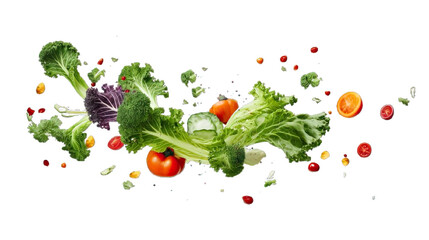 Wall Mural - Collection of PNG. Vegetables flying isolated on a transparent background.
