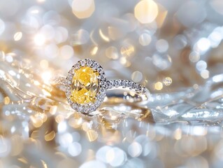 Wall Mural - Generative AI : Wedding ring with yellow and white diamonds Jewelery with gemstone