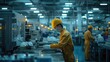 Asian laborers employed in the manufacturing of technology. Generative Ai.