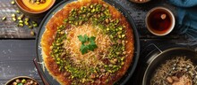 A Freshly Baked Pizza Is Displayed On Top Of A Pan Covered In A Variety Of Toppings, Including Cheese, Pepperoni, Mushrooms, And Bell Peppers. The Pizza Crust Looks Golden Brown And Crispy, While The