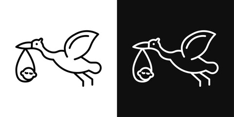 Stork with Baby Icon Set. Vector Illustration