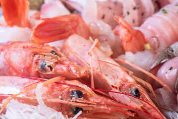 Wall Mural - Close up of fresh sweet shrimp sashimi 