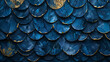Background of irregular blue scales with gold
