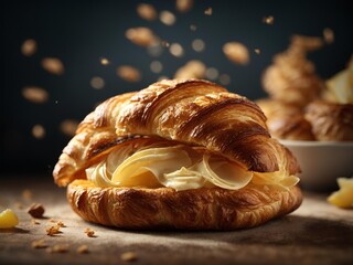 Wall Mural - French croissants, best puff pastry dessert, cinematic food photography in studio background