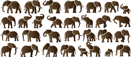 Wall Mural - elephant vector illustration set