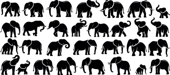 Wall Mural - elephant silhouette, diverse poses of elephant, perfect for wildlife designs, educational content. i