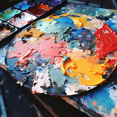 Sticker - Close-up of an artists paint palette.