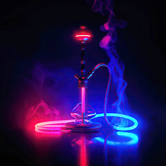 Wall Mural - shisha in hookah smoke with colored neon light on black background