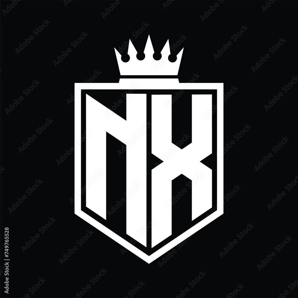 NX Logo monogram bold shield geometric shape with crown outline black ...