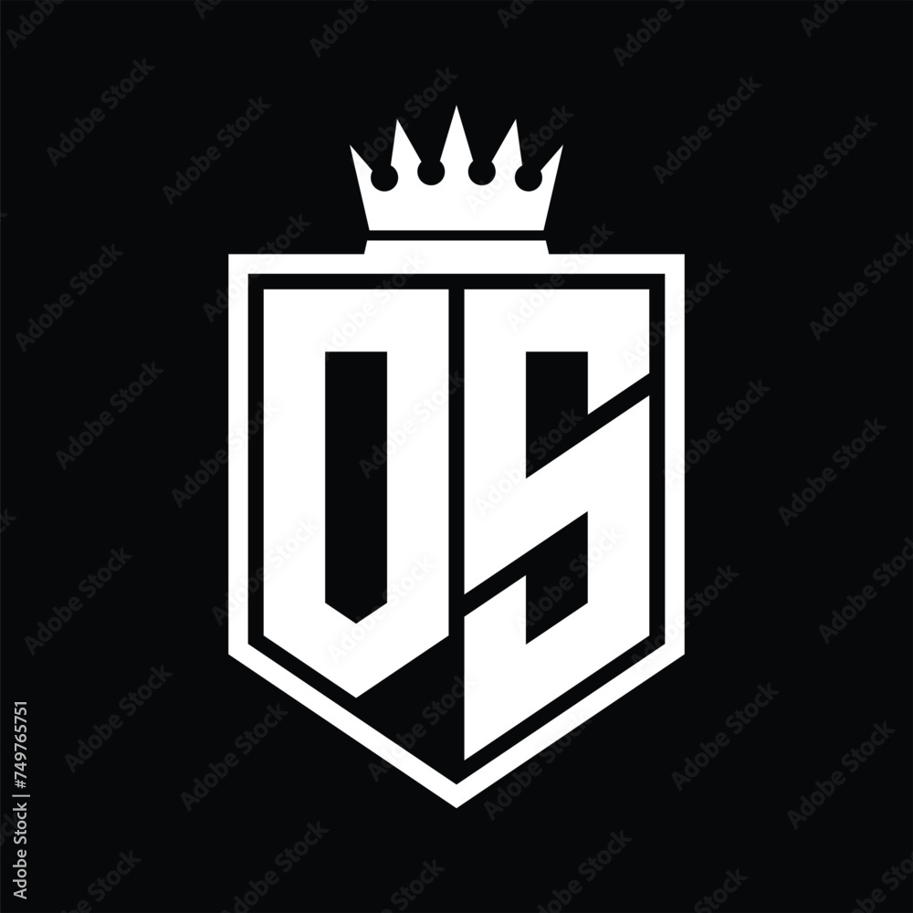 OS Logo monogram bold shield geometric shape with crown outline black ...