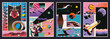 Space Posters 3D Effect Abstract Dimensions. Spaceships, Astronaut, Planets and Landscapes, Geometric Shapes, Abstract Backgrounds 