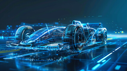 Wall Mural - Sport car with neon line. A technology car sponsored on social media