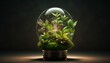 Renewable energy concept  light bulb with green leaves for sustainable, cost effective consumption.