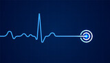 Fototapeta  - Heart beat pulse electrocardiogram rhythm on blue background