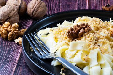 Walnut pasta on a plate