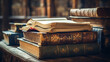 © JOHN - A stack of old books, old books background