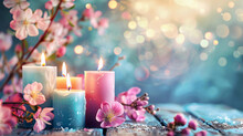 Colorful Dreamy Candles On Bokeh Background