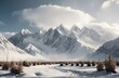 Majestic Winter Peaks: A Tranquil Journey Through the Snow-Covered Mountains Under the Partly Cloudy Sky, generative AI