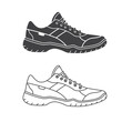 Running sport shoes line and silhouette icon. Vector illustration. Sneakers for training, running