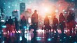 © Matcha_09 - Network and internet communication concept. Silhouettes of business people in abstract city with double exposure of blurry network interface.