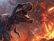 T-rex extinction, dinosaur extinction, tyrannosaurus rex in volcano eruption, dinosaurs volcano eruption 