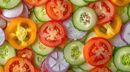 Wall Mural - Freshly sliced tomatoes and cucumbers, perfect for healthy eating concepts