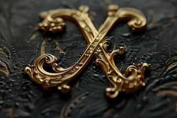 Aufkleber - A detailed close-up of a gold letter X on a sleek black surface. Perfect for graphic design projects or typography themes
