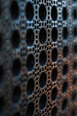 Poster - Detailed shot of a metal grate with holes. Suitable for industrial design concepts