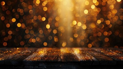 Aufkleber - A wooden table adorned with golden lights. Perfect for holiday decorations