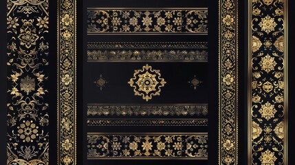 Aufkleber - Elegant black and gold door with intricate designs, perfect for luxury and interior design concepts