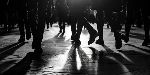 Poster - A group of people walking down a street at night. Suitable for urban lifestyle themes