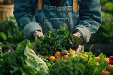 Aufkleber - A person holding a bunch of fresh vegetables, suitable for food and healthy lifestyle concepts