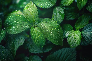 Poster - A detailed view of a plant with water droplets. Perfect for nature-themed designs