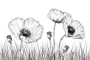 Poster - Detailed drawing of two poppies, suitable for various design projects