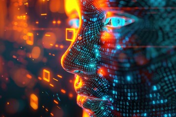 Poster - Digital image of a man's face, suitable for technology and communication concepts