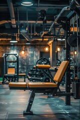 Poster - A row of exercise equipment in a gym. Suitable for fitness and health-related concepts