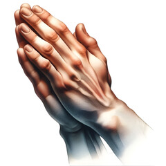 Close-up of clasped hands in a prayerful gesture, symbolizing devotion or seeking comfort