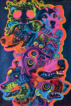1970s Psychedelic Blacklight Poster Of Dogs